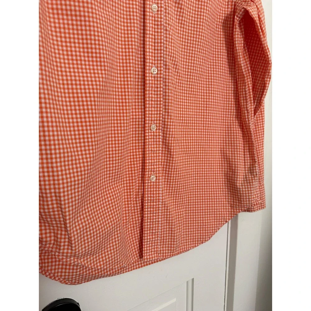 Polo Ralph Lauren Kids Orange Gingham Cotton Button Down Shirt L 14-16 Slim Fit